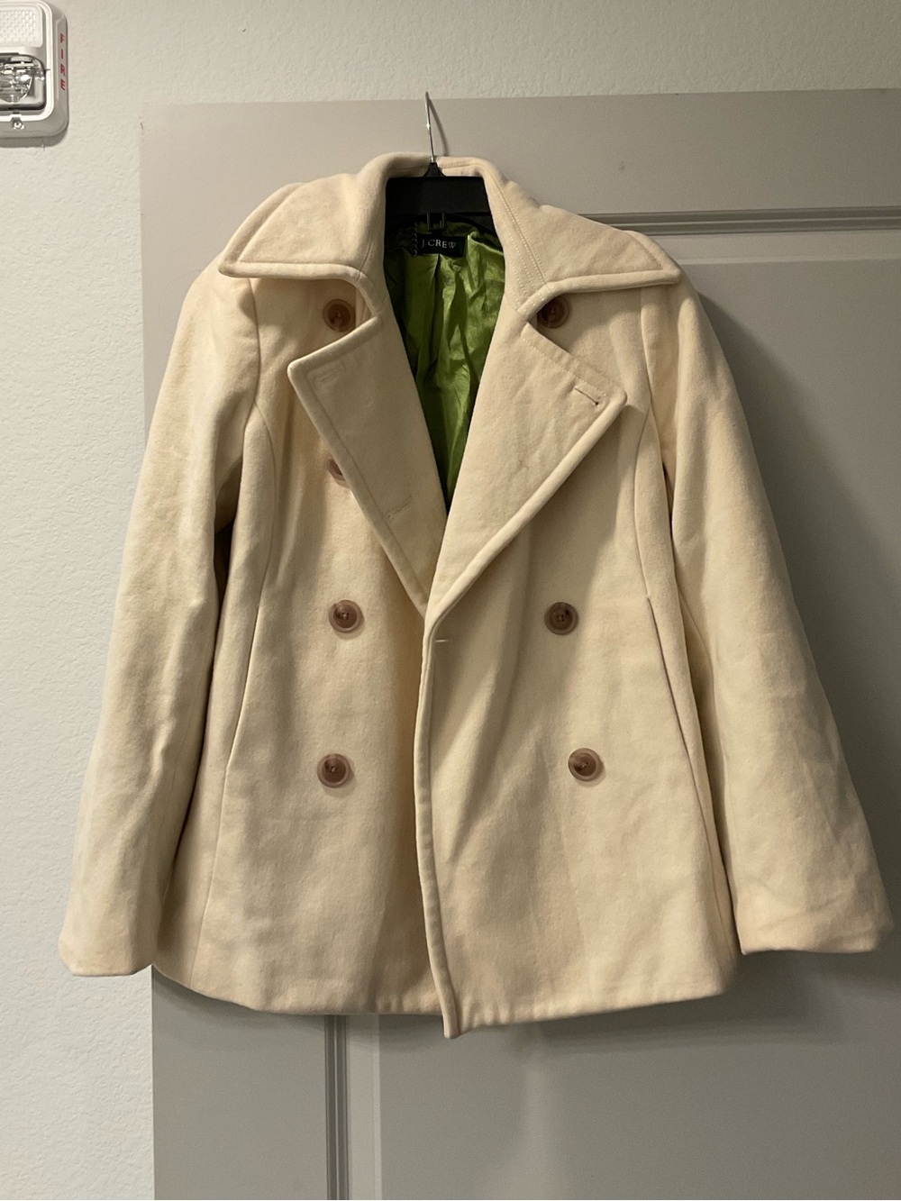 J. Crew Cream Double-Breasted Peacoat with Notched Lapel